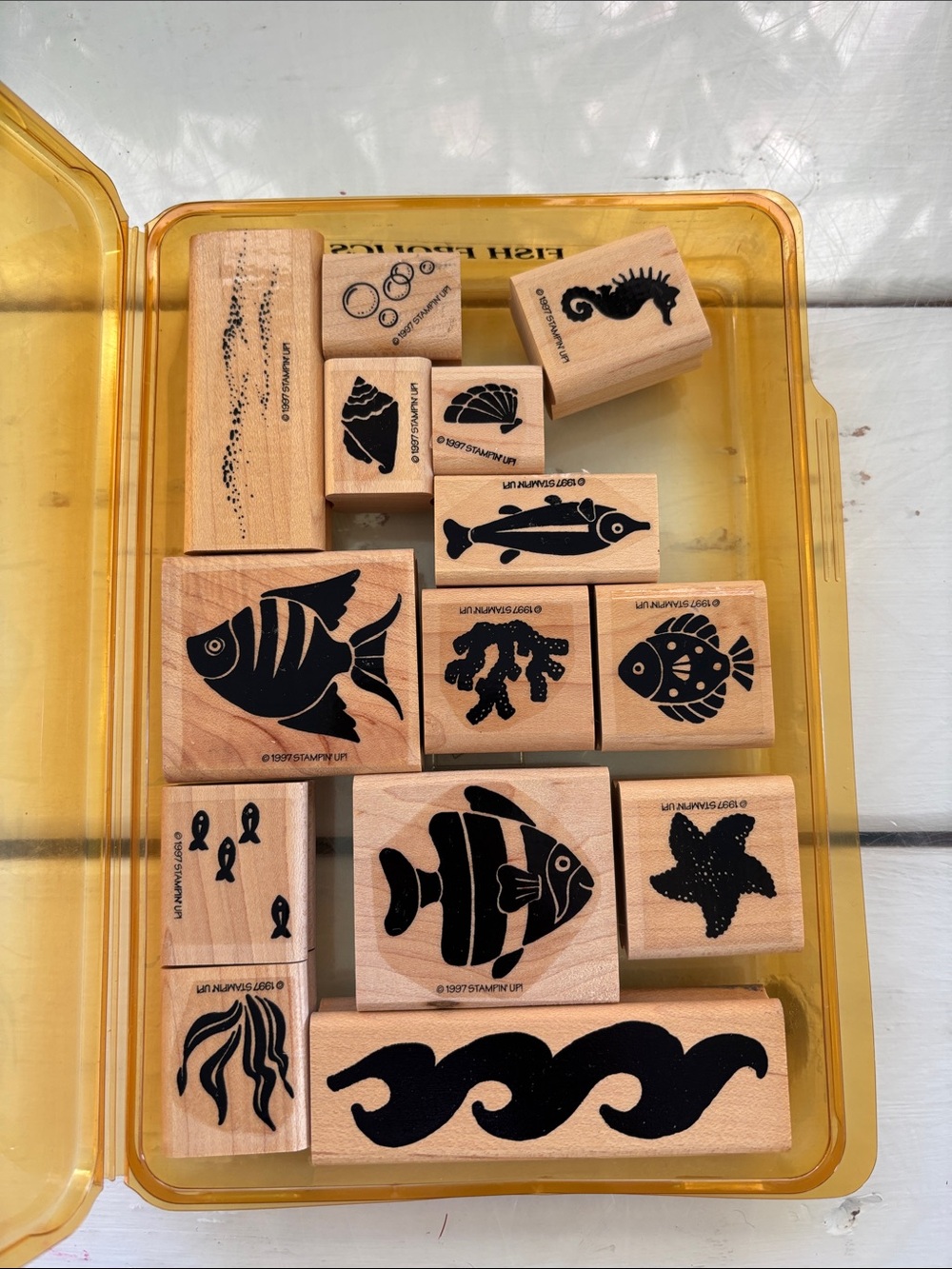 Stampin' Up! Yellow Wooden Fish and Ocean Stamp Set 1997